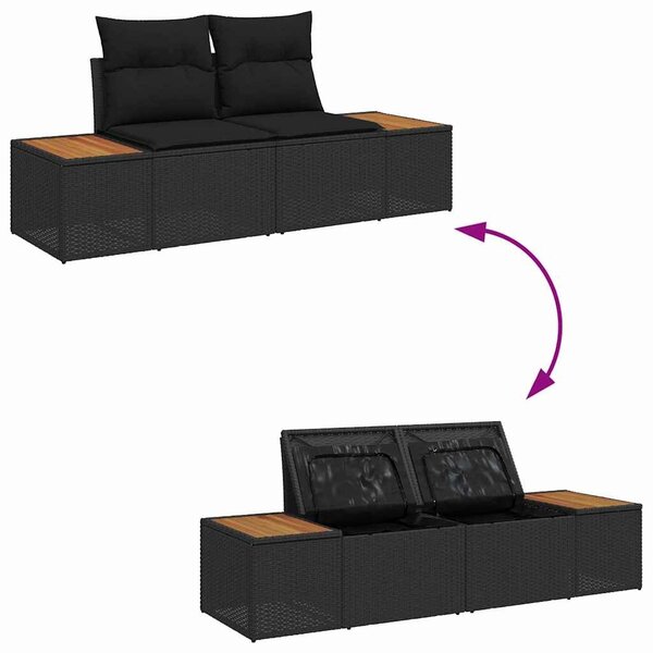 VidaXL Kerti Kanapé Szett párnával 6 pcs Fekete Poly Rattan