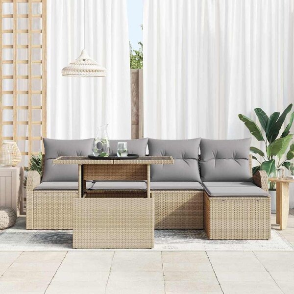 VidaXL Kerti Kanapé Szett párnával tárolóval 6 pcs Bézs Poli rattan