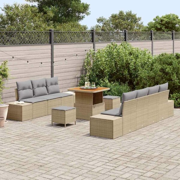 VidaXL Kerti Kanapé Szett párnával tárolóval 10 pcs Bézs Poli rattan