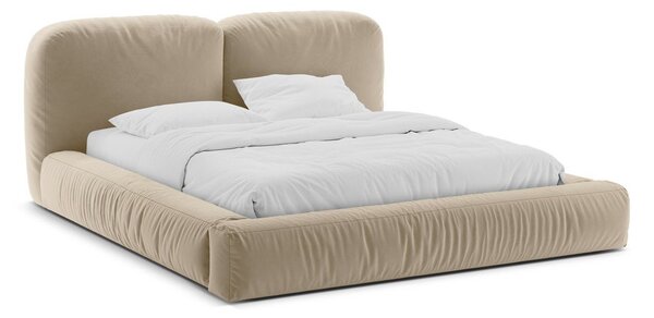 Bézs kárpitozott ágyneműtartós franciaágy ágyráccsal 200x200 cm Martina – Micadoni