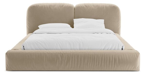 Bézs kárpitozott ágyneműtartós franciaágy ágyráccsal 200x200 cm Martina – Micadoni
