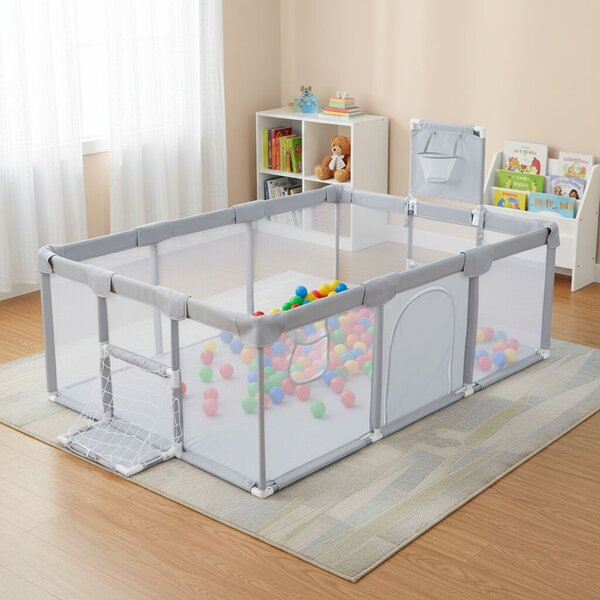 Pepita PLAY Járóka sarok- és ütközésvédővel + kosárpalánkkal 120x180cm - szürke