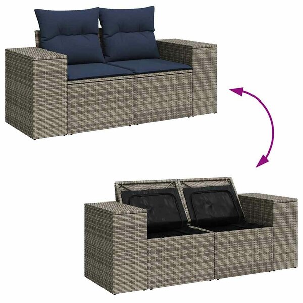 VidaXL 9 részes szürke polyrattan kerti ülőgarnitúra párnákkal