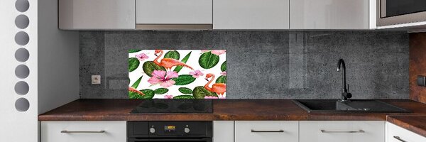 Konyhai fali panel Flamingók és növények