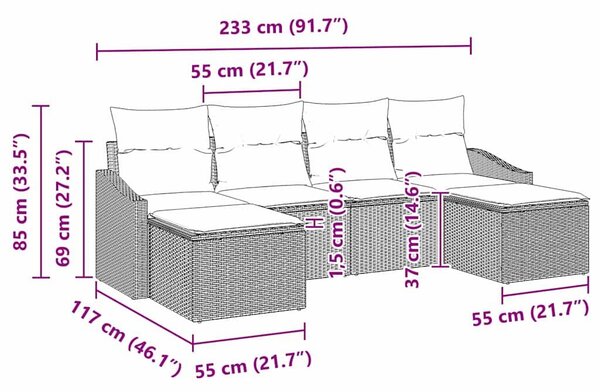 VidaXL Kanapé Szett párnával 6 pcs Bézs polirattan