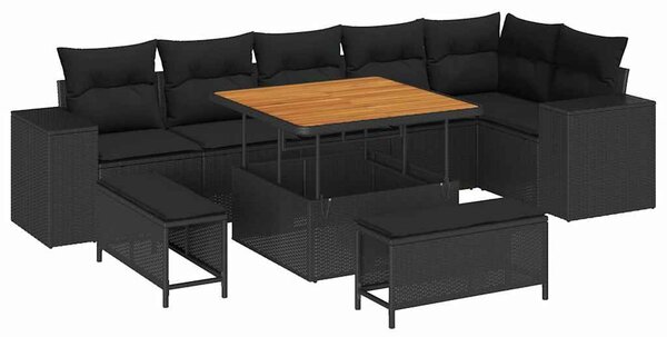 VidaXL Kerti Kanapé Szett párnával 9 pcs Fekete polirattan