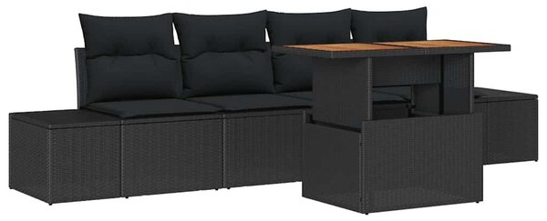 VidaXL Kerti Kanapé Szett tárolóval 5 pcs Fekete Poli rattan
