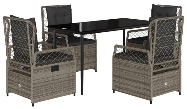 VidaXL 5 részes szürke polyrattan kerti étkezőgarnitúra párnával