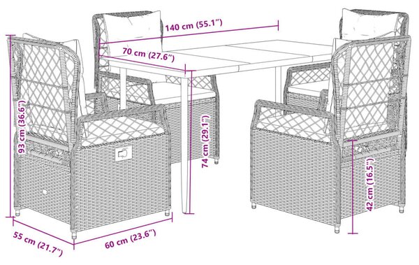 VidaXL 5 részes szürke polyrattan kerti étkezőgarnitúra párnával