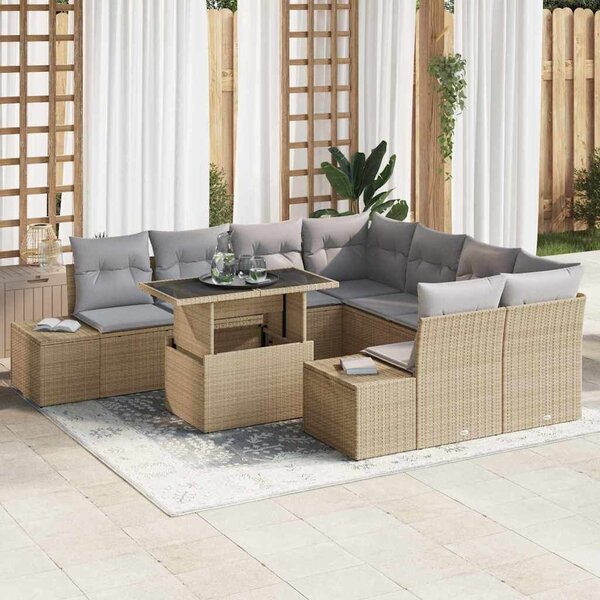 VidaXL Kerti Kanapé Szett 9 pcs Beige és Világosszürke polirattan