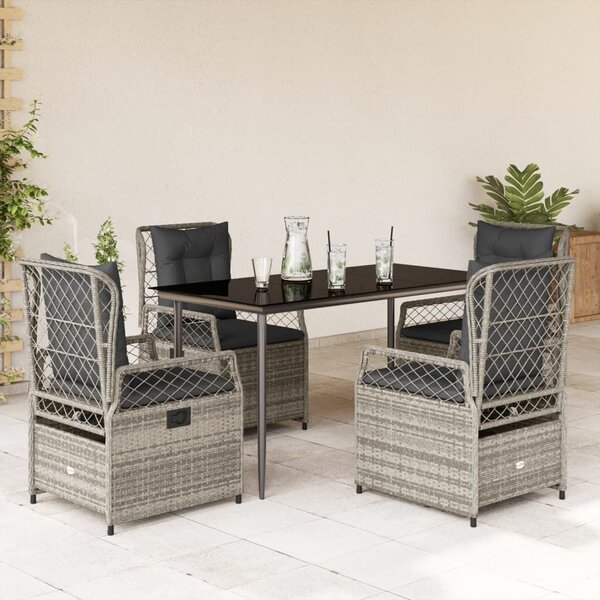 VidaXL 5 részes szürke polyrattan kerti étkezőgarnitúra párnával