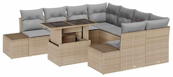 VidaXL Kerti Kanapé Szett 9 pcs Beige és Világosszürke polirattan