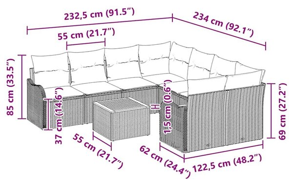 VidaXL Kerti Kanapé Szett párnával 9 pcs Bézs polirattan