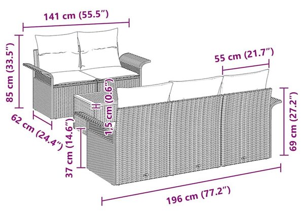 VidaXL Kerti Kanapé Szett 6 db Fekete polirattan
