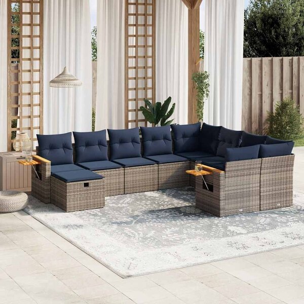 VidaXL 10 részes szürke polyrattan kerti ülőgarnitúra párnával