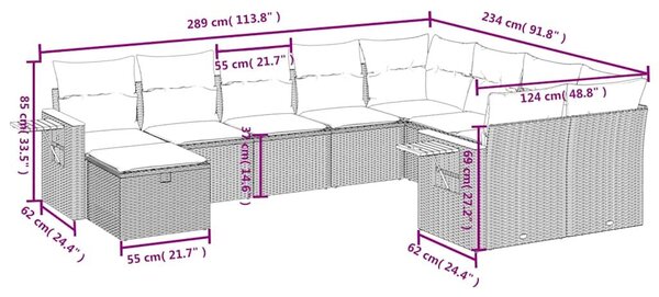 VidaXL 10 részes szürke polyrattan kerti ülőgarnitúra párnával