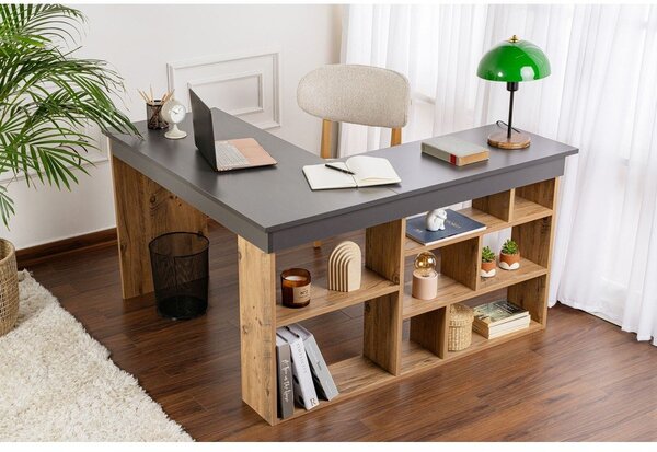 Íróasztal borovi fenyő dekorral 120x130 cm Vesper – Kalune Design