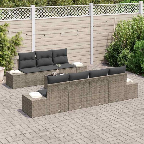 VidaXL Kerti Kanapé Szett párnával tárolóval 8 pcs Szürke polirattan
