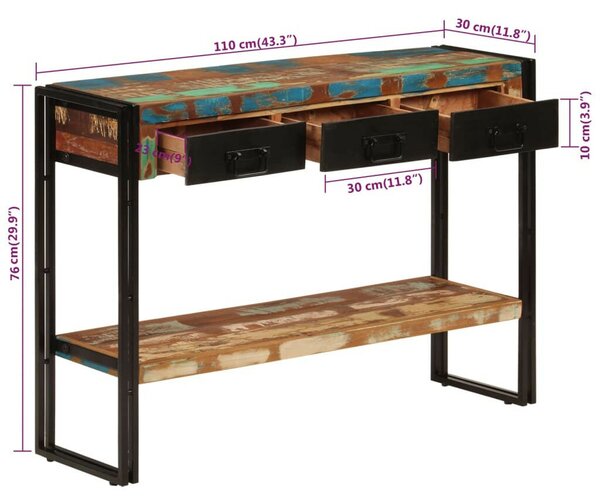 Tömör újrahasznosított fa tálalóasztal 110x30x76 cm
