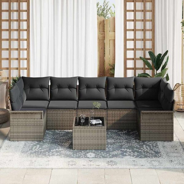 VidaXL Kerti Kanapé Szett párnával tárolóval 8 pcs Szürke polirattan