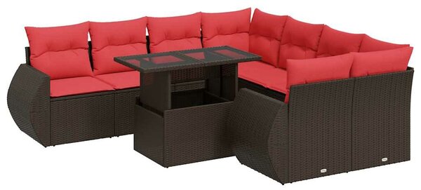 VidaXL 9 részes barna polyrattan akácfa kerti ülőgarnitúra párnákkal