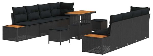 VidaXL Kerti Kanapé Szett párnával tárolóval 11 pcs Fekete Poli rattan