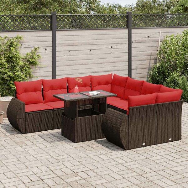 VidaXL 9 részes barna polyrattan akácfa kerti ülőgarnitúra párnákkal