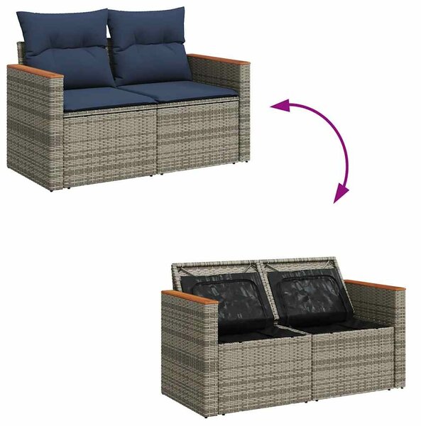 VidaXL 7 részes szürke polyrattan kerti ülőgarnitúra párnákkal