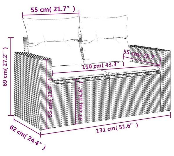 VidaXL 8 részes szürke polyrattan akácfa kerti ülőgarnitúra párnákkal