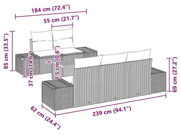 VidaXL Kerti Kanapé Szett párnával 6 pcs Bézs polirattan
