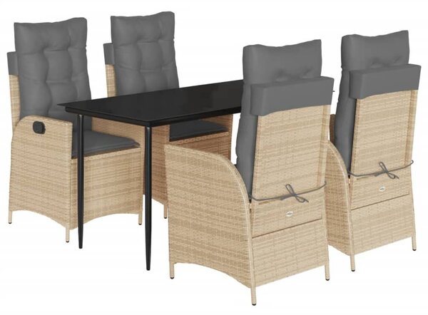 VidaXL 5 részes bézs polyrattan kerti étkezőgarnitúra párnákkal