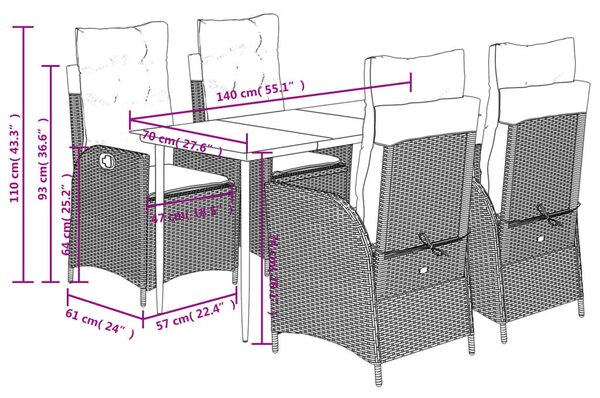 VidaXL 5 részes bézs polyrattan kerti étkezőgarnitúra párnákkal