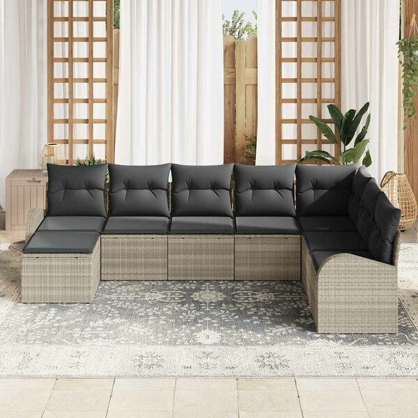 VidaXL Kerti Kanapé Szett párnával 8 pcs Világosszürke Poli rattan