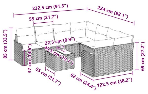 VidaXL Kerti Kanapé Szett párnával tárolóval 9 pcs Fekete polirattan