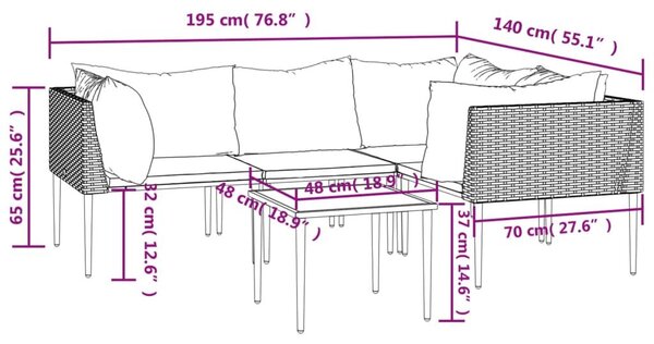 VidaXL 5 részes szürke polyrattan kerti ülőgarnitúra párnákkal