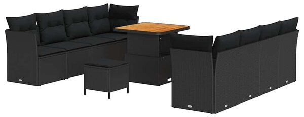 VidaXL Kerti Kanapé Szett párnával 11 pcs Fekete polirattan