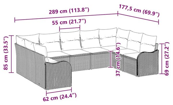 VidaXL Kerti Kanapé Szett 9 db Bézs polirattan