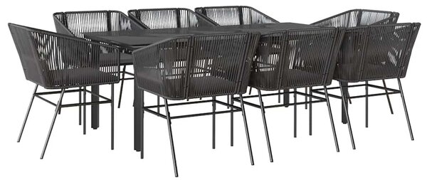 VidaXL 9 részes fekete polyrattan üveg kerti étkezőgarnitúra párnákkal