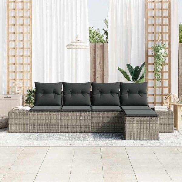 VidaXL Kerti Kanapé Szett 5 pcs Szürke Poli rattan