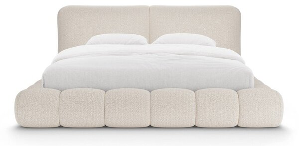 Bézs kárpitozott ágyneműtartós franciaágy ágyráccsal 180x200 cm Solange – Micadoni