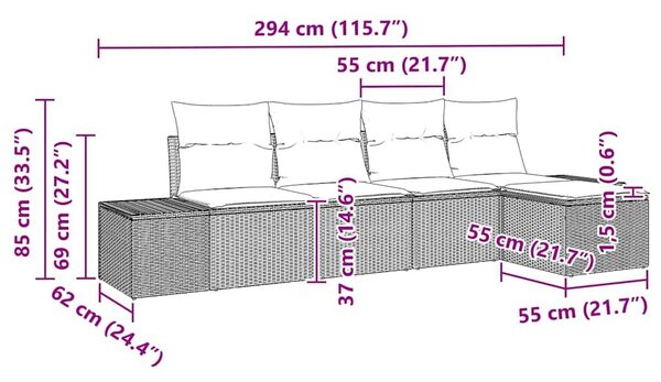 VidaXL Kerti Kanapé Szett párnával 5 pcs Bézs polirattan
