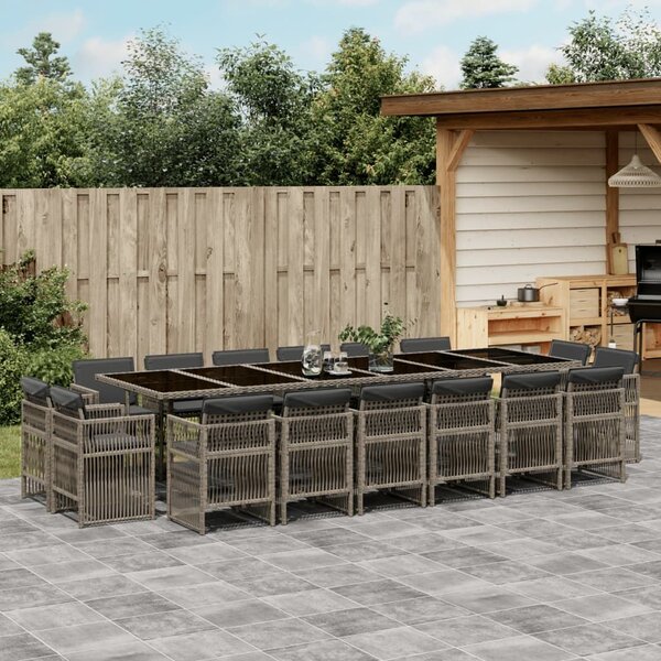 VidaXL 17 részes szürke polyrattan kerti étkezőgarnitúra párnával