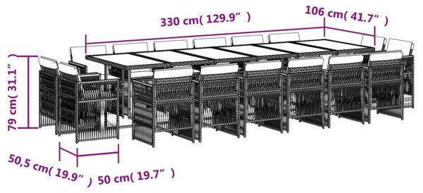 VidaXL 17 részes szürke polyrattan kerti étkezőgarnitúra párnával