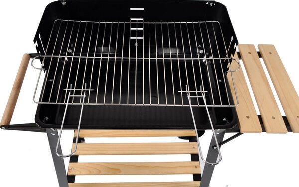 Pepita faszenes Kerti Grill fa polcokkal - fekete-barna