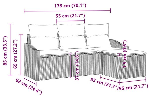 VidaXL Kerti Kanapé Szett 4 pcs Bézs Poli rattan