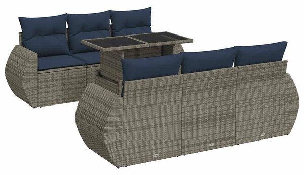 VidaXL 7 részes szürke polyrattan akácfa kerti ülőgarnitúra párnákkal