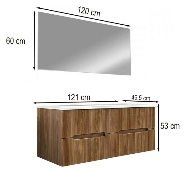 Trent Fürdőszobabútor 120 cm kerámia mosdóval tükörrel 60x120 cm sunset tölgy