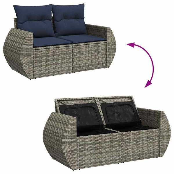 VidaXL 7 részes szürke polyrattan akácfa kerti ülőgarnitúra párnákkal