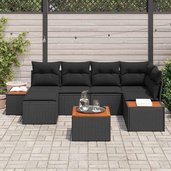 VidaXL Kerti Kanapé Szett párnával tárolóval 7 pcs Fekete Polyrattan