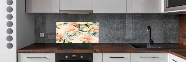 Konyhai fali panel Pillangók és virágok